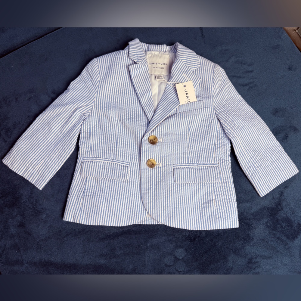 Janie and Jack Blue and White Striped Blazer